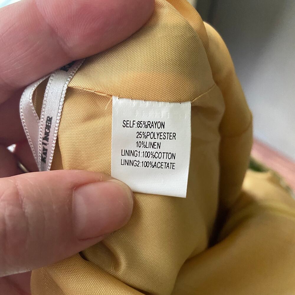 Kay Unger Cocktail Dress Size 8 Green‎ Brown Abstract Linen Blend Semi Formal - Picture 12 of 15